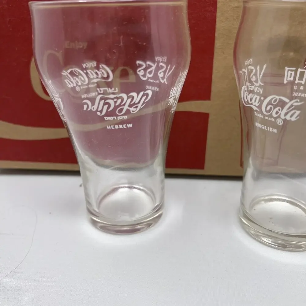 Vintage Set of 10 Coca Cola 12 oz Glasses in Original Box 4 Languages